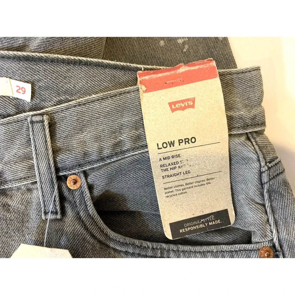 NEW Levis Jeans Womens 29 Gray Lo Pro Straight Leg Mid Rise 100% Cotton Splatter